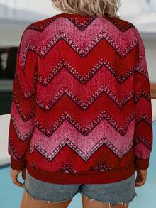 EMERY ROSE Hơn In Chevron Áo nỉ - Đỏ - Xem 2