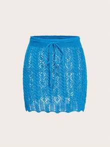Slaydiva Women's 2024 New Knitted Woolen Lattice Texture Twisted Rope Belt Bodycon Mini Skirt With Hollow Out Pattern