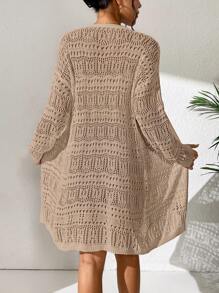 SHEIN Swim 女士中空純色休閒時尚羽織風外套 - 卡其色 - 查看 2