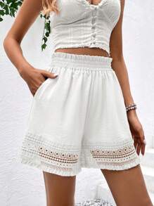 Breezaya Pantalones Cortos De Encaje Para Mujeres Con Cintura De Volantes - Blanco - Ver 5