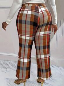 SHEIN LUNE 大尺碼打結腰格褲 - 棕色 - 查看 2