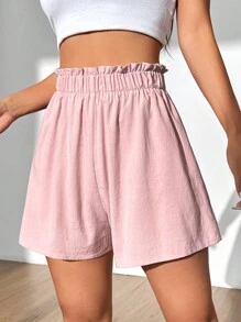 Flirla Women's Waist Frill Hem Casual Shorts - Pink - View 6