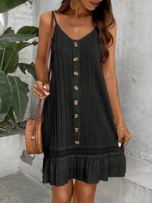 Breezaya 女士鈕扣裝飾荷葉邊背心連身裙