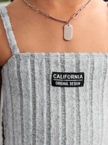 SHEIN Young Girl Street Style Solid Knit Jumpsuit With Spaghetti Straps For Spring And Summer - Light Grey - View 6