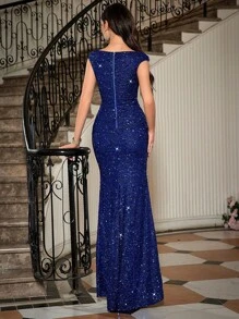 SHEIN Belle 甜心领亮片礼服优雅舞会晚会婚礼宾客礼服，适合毕业典礼、晚宴或节日派对服装