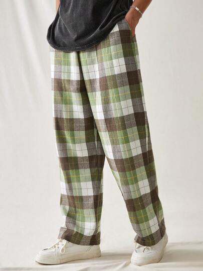 Manfinity VCAY Pantalones Casuales Tejidos De Cuadros Para Hombres