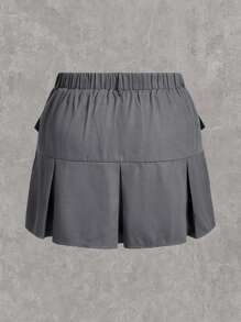 SHEIN EZwear Kích thước lớn Của phụ nữ Màu thuần Cargo Chân Váy xếp ly - Xám - Xem 2