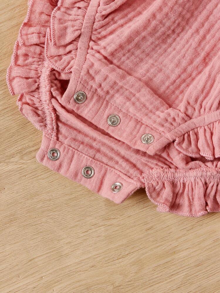 Cute Knitted Solid Color Peter Pan Collar Short Sleeve Top & Bodysuit And Hat Outfits For Baby Girl