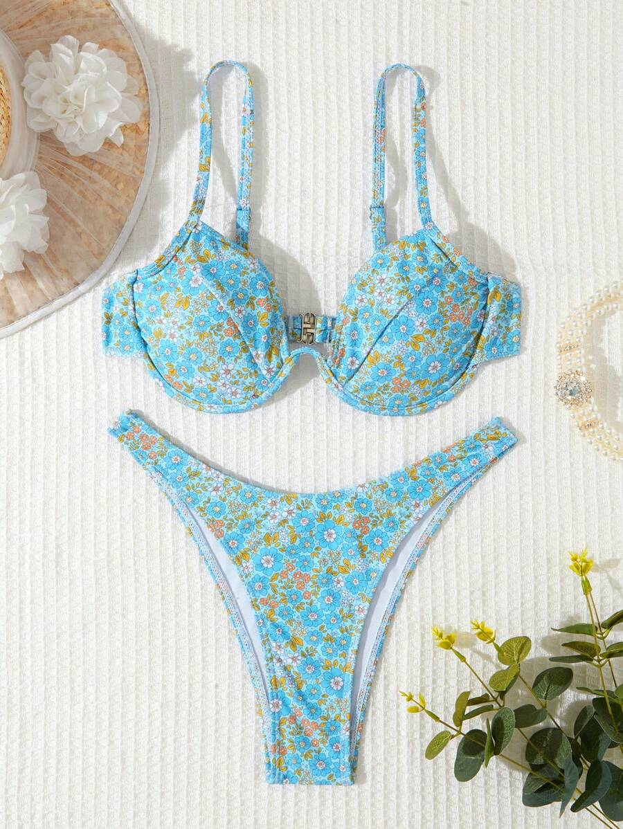 Swim Mod Women's Summer Bikini Swimwear Set, Printed - Multicolor - View 1