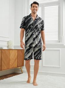 Men's Tie Dye Print Short Sleeve Shirt And Shorts Homewear Set