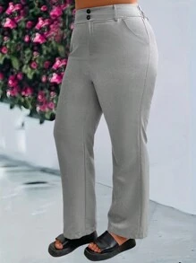 SHEIN LUNE Women's Plus Size Solid Color Trousers Fall Cloth For Women - Grey - View 1