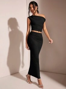 SHEIN BAE Women's Solid Color Pleated Slim Fit Suit - Black - View 4