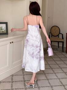 DAZY Women's Tie-Dye Spaghetti Strap Dress Prom Dress Sundress - Mauve Purple - View 2