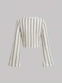 SHEIN MOD Colorful Striped Tie Waist Bell Sleeve Top