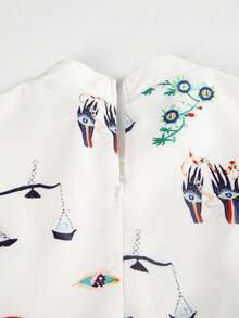 女士优雅灯笼袖立领刺绣衬衫 - 白色 - 查看 7