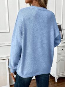 EMERY ROSE Casual Women's Drop Shoulder Round Neck Long Sleeve Sweater,Long Sleeve Tops