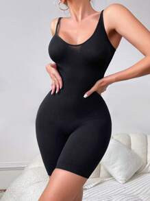 Quần áo định hình áo liền quần màu trơn có dây đeo spaghetti - màu đen - Xem 3