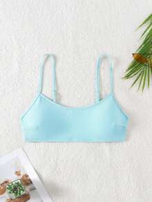 SHEIN Swim 女士纯色比基尼上衣，夏季沙滩泳装 - 薄荷藍 - 查看 7