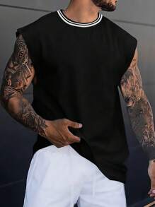 Manfinity Dauomo Débardeur À Rayures Col Rond Pour Homme - Noir - Voir 1