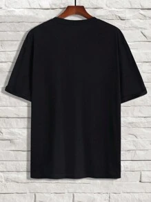 Manfinity Homme 男士宽松彩色树懒和口号图案短袖休闲 T 恤，外出，男友礼物 - 黑色 - 查看 2