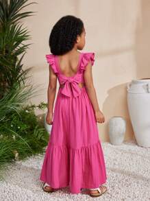 SHEIN Young Girl Choco Color Sleeveless Dress With Woven Fabric And Square Neckline For Music Festival Holiday Outfits - Hot Pink - View 3