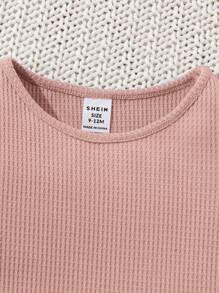 Conjunto de top de manga larga con dobladillo asimétrico de volantes de unicolor y pantalones ajustados para bebé niña - Rosa - Ver 4