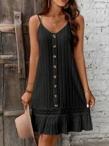 Breezaya 女士鈕扣裝飾荷葉邊背心連身裙