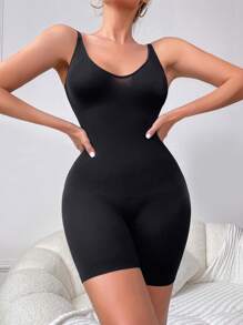 Quần áo định hình áo liền quần màu trơn có dây đeo spaghetti - màu đen - Xem 6