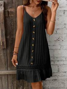 Breezaya 女士鈕扣裝飾荷葉邊背心連身裙