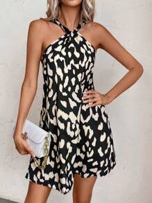 SHEIN VCAY Allover Print Halter Neck Dress