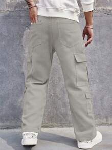 Manfinity EMRG 男士纯色翻盖口袋侧边工装牛仔裤