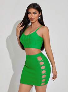 SHEIN SXY Fashionable Ladies' Green Summer Bandage Night Out Vacation Camisole,Sleeveless Sling,Winding Texture,Adjustable Bone Positioning Strips,Tight - Green - View 7