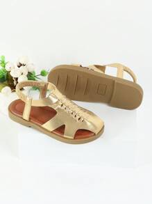 Sandalias Doradas Para Niñas, Zapatos Planos Para Niños Pequeños, Verano