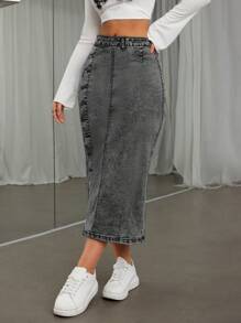 SHEIN ICON Falda De Mezclilla Ajustada Con Abertura Alta