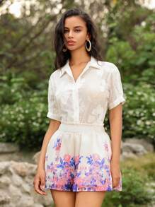 Anewsta Women's Floral Printed Loose Shorts - Blue - View 5