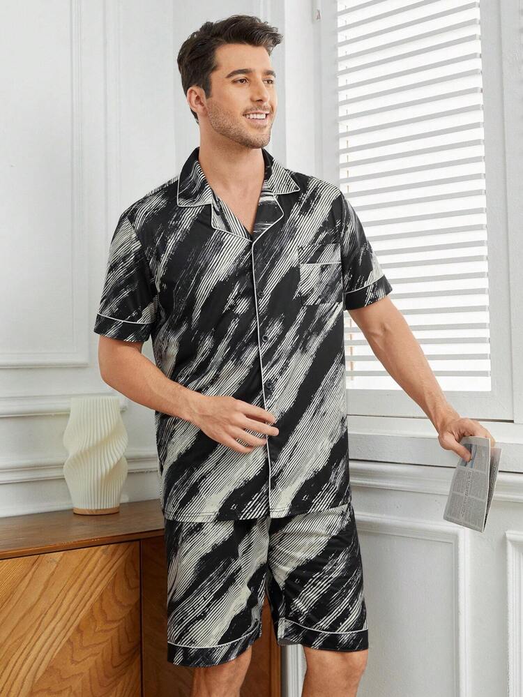 Men's Tie Dye Print Short Sleeve Shirt And Shorts Homewear Set