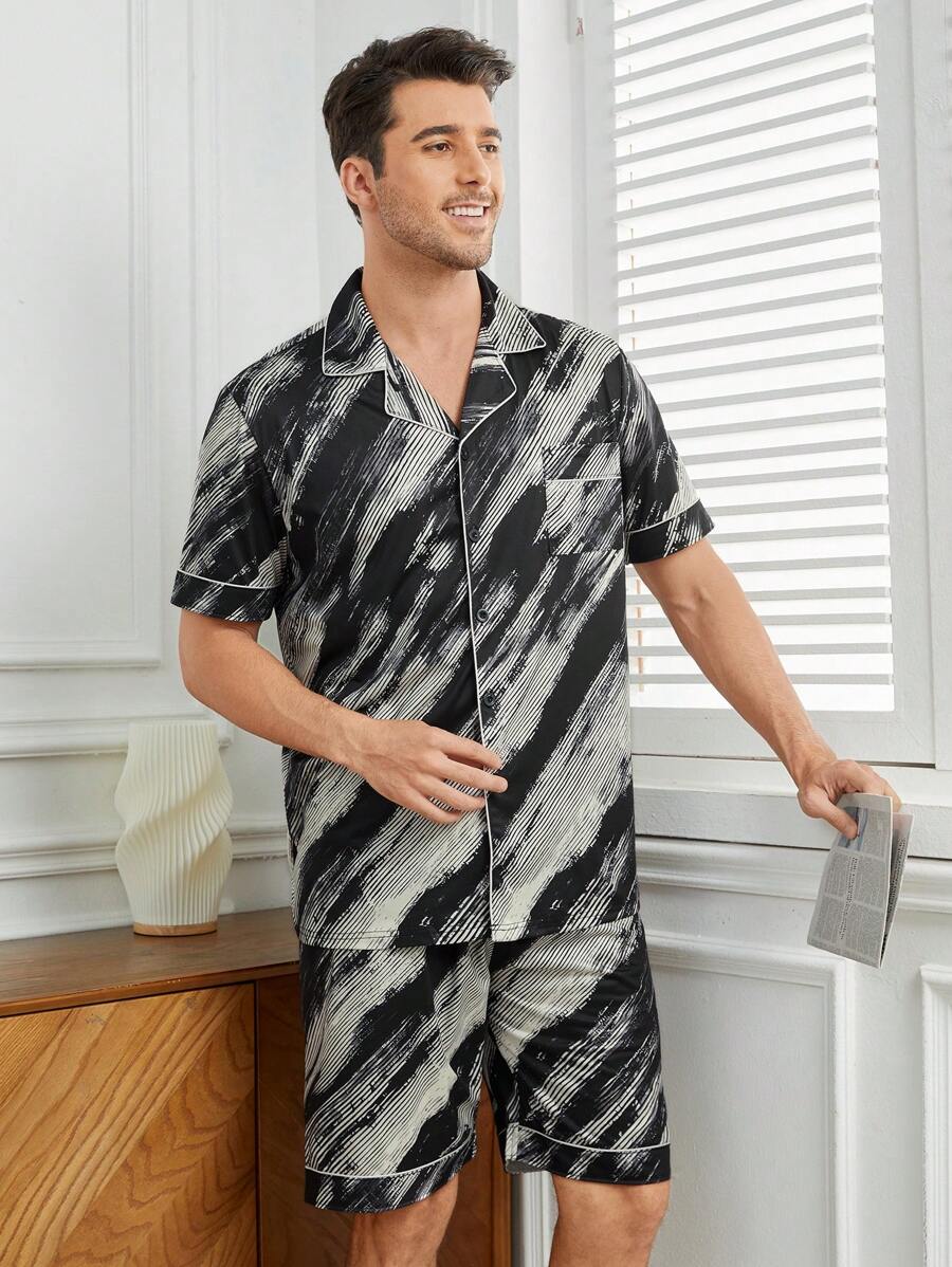 Men's Tie Dye Print Short Sleeve Shirt And Shorts Homewear Set