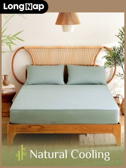 ChillTech 3pcs bamboo fiber antibacterial and breathable fitted sheet set, fitted sheet*1, pillowcase*2