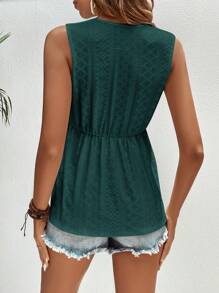 SHEIN Frenchy Contrast Lace Scallop Trim Peplum V Neck Tank Top Summer Green Casual Christmas - Dark Green - View 2