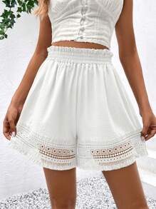 Breezaya Pantalones Cortos De Encaje Para Mujeres Con Cintura De Volantes - Blanco - Ver 6