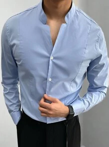 Manfinity Mode Men's Notched Collar Long Sleeve Shirt