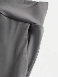 SHEIN 青少女寬鬆寬腰帶寬腿褲 - 灰色 - 查看 4