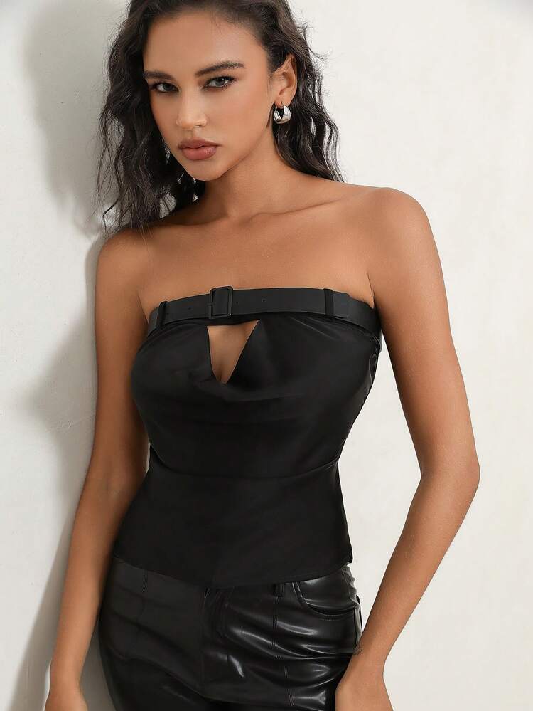 Women's Solid Color Hollow Out Strapless Top