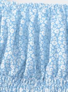 SHEIN 少女全印花方領上衣，配有荷葉邊袖口和裙子，2件套裝 - 淺藍色 - 查看 7