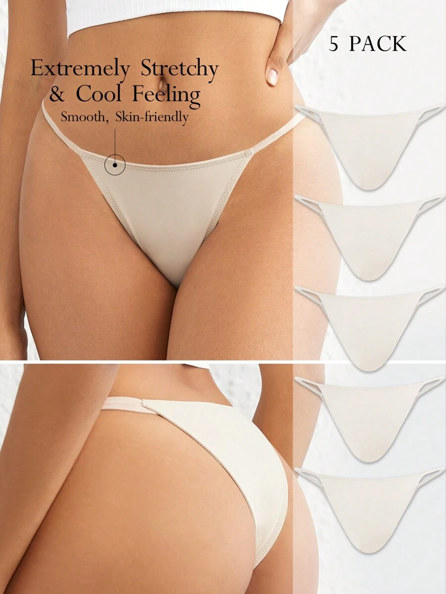 Ocili 5入組彈性光滑低腰迷你T字褲 - 膚色 - 杏色 - 查看 1