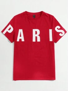 Manfinity VCAY Men's Letter Printed Round Neck Short Sleeve T-Shirt - Red - View 1