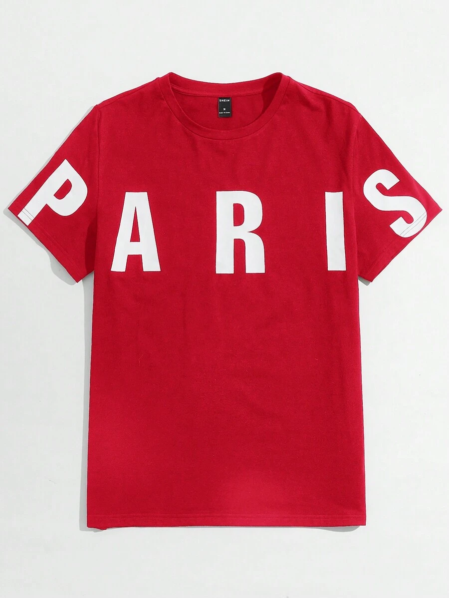 Manfinity VCAY Men's Letter Printed Round Neck Short Sleeve T-Shirt - Red - View 1