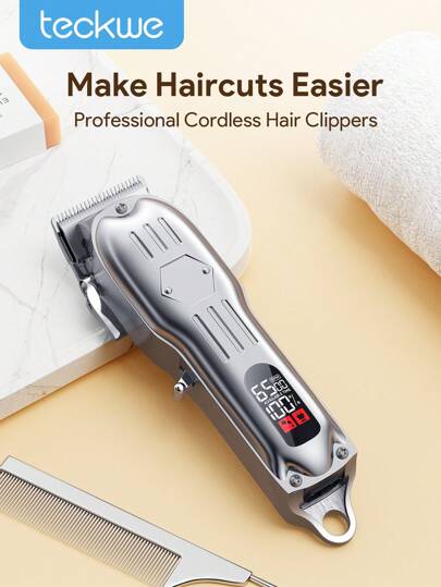 Teckwe 无线理发器，家庭用充电式理发机，男士专业无线理发器，带 LED 显示屏的男士电动理发器，充电式胡须修剪器，电池寿命 150 分钟情人节礼物