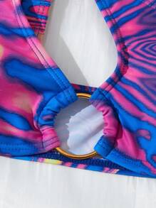 SHEIN Swim Women's One-Shoulder Cut-Out Sleeveless Bikini Set With Marble Print Summer Beach - Multicolor - View 6