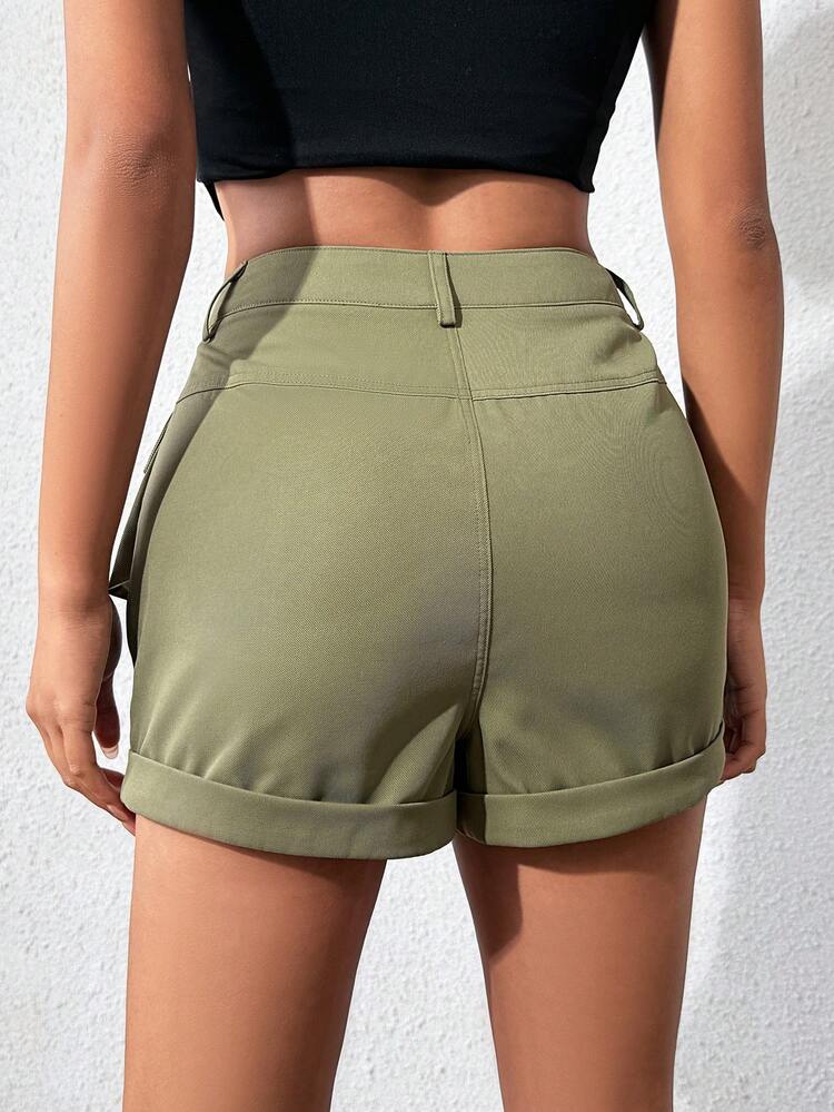Solid Color Cuffed Utility Shorts
